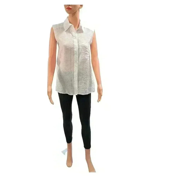 H&M Tops - White Sleeveless Button-Up Blouse - Women's Lightweight Shirt